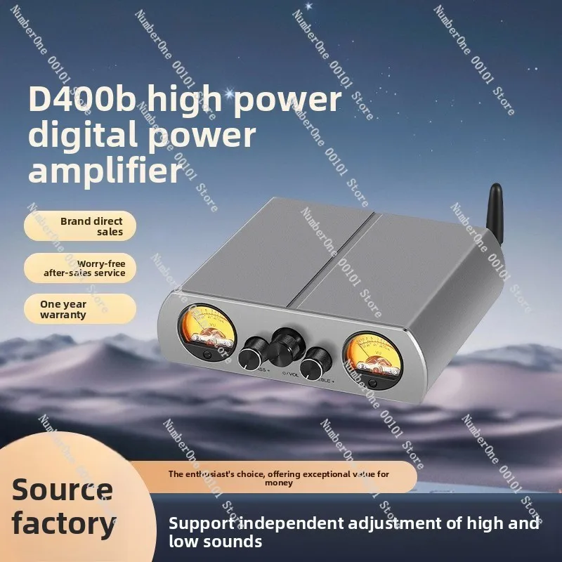 D400B TPA3223 dual-channel high-power digital tone HIFI power amplifier, Bluetooth 5.1 decoding dual VU table