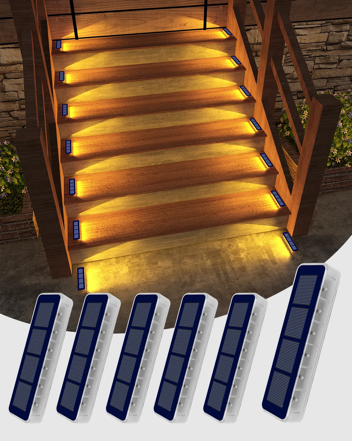     6-teilige Solar-Stehleuchten für den Außenbereich, IP68, wasserdicht, LED-Treppenbeleuchtung, Solar-Außenlampen für Treppen, Bodenantrieb, Treppen, Weg