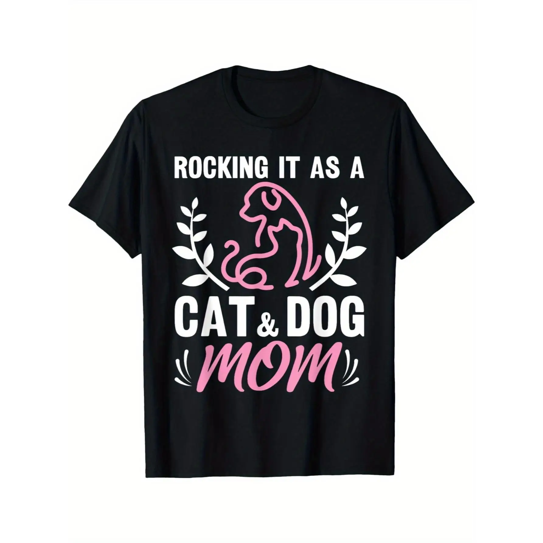 

Women's "Rocking It as Cat Dog Mom" T-shirt Pet Lover Print Short Sleeve Loose Animal Mom Gift Top Summer Casual