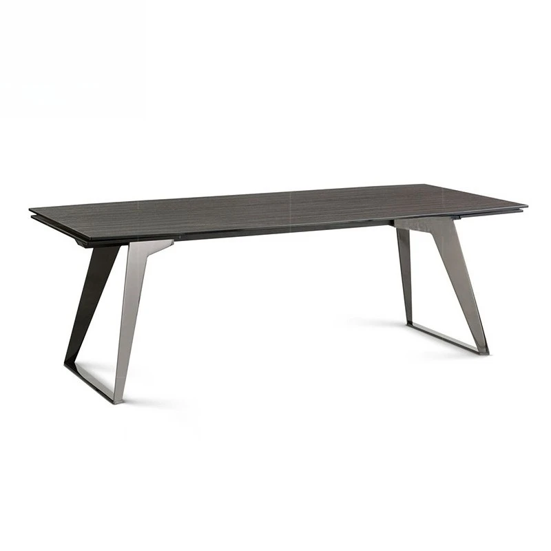 

Rock slab dining table rectangular retractable pull modern high-end household dining table rock slab dining table and chairs