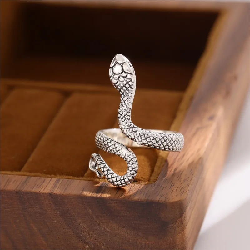 Vintage Thai Silver Color Snake Rings for Women Niche Trendy Winding Snake Party Jewelry Friends Gifts