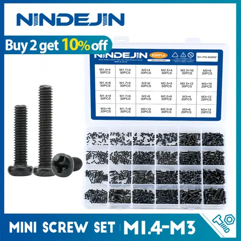 650pcs Cross Recessed Screws Kit M1.4 M1.7 M2 NINDEJIN