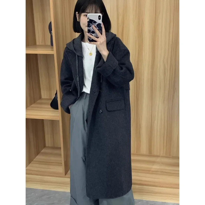 

High-end double-sided cashmere coat women's medium and long autumn and winter new Korean version loose wool coat