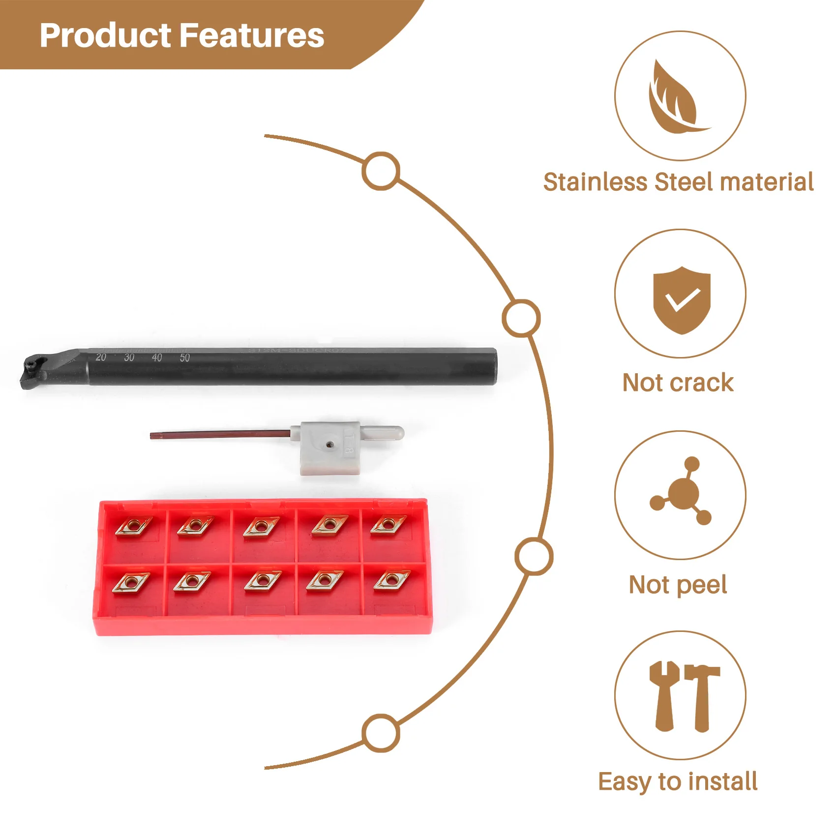 12Pcs Dcmt0702 Carbide Inserts + S12M-Sducr07 Boring Bar 150Mm With Wrench For Cnc Lathe Inner Turning Tools