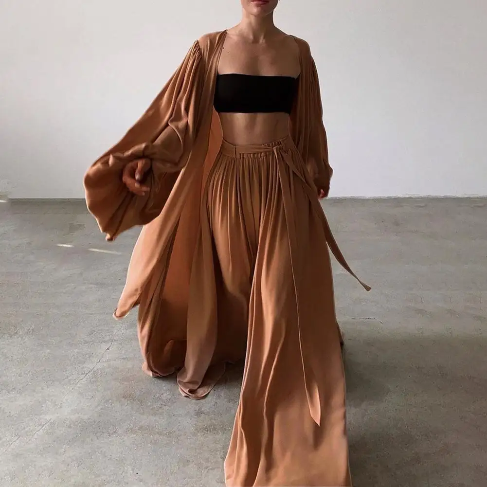 Survêtement à manches longues bouffantes pour femmes, tenue sexy, cardigan, haut tubulaire, pantalon à jambes larges, vêtements, 03/Life