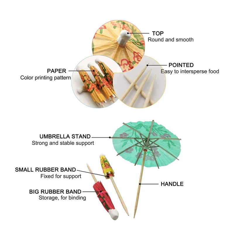 [244 Count] Umbrella Cocktail Drink Picks - Assorted Tropical Colors Party Toothpicks