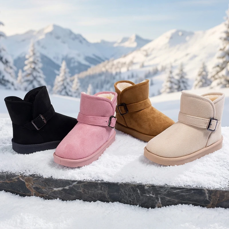 Kids Cotton Shoes 2026 Winter New Short Snow Boots Slip On Warm Plush Children Boots for Girls High Quality Casual Shoes CSH1695