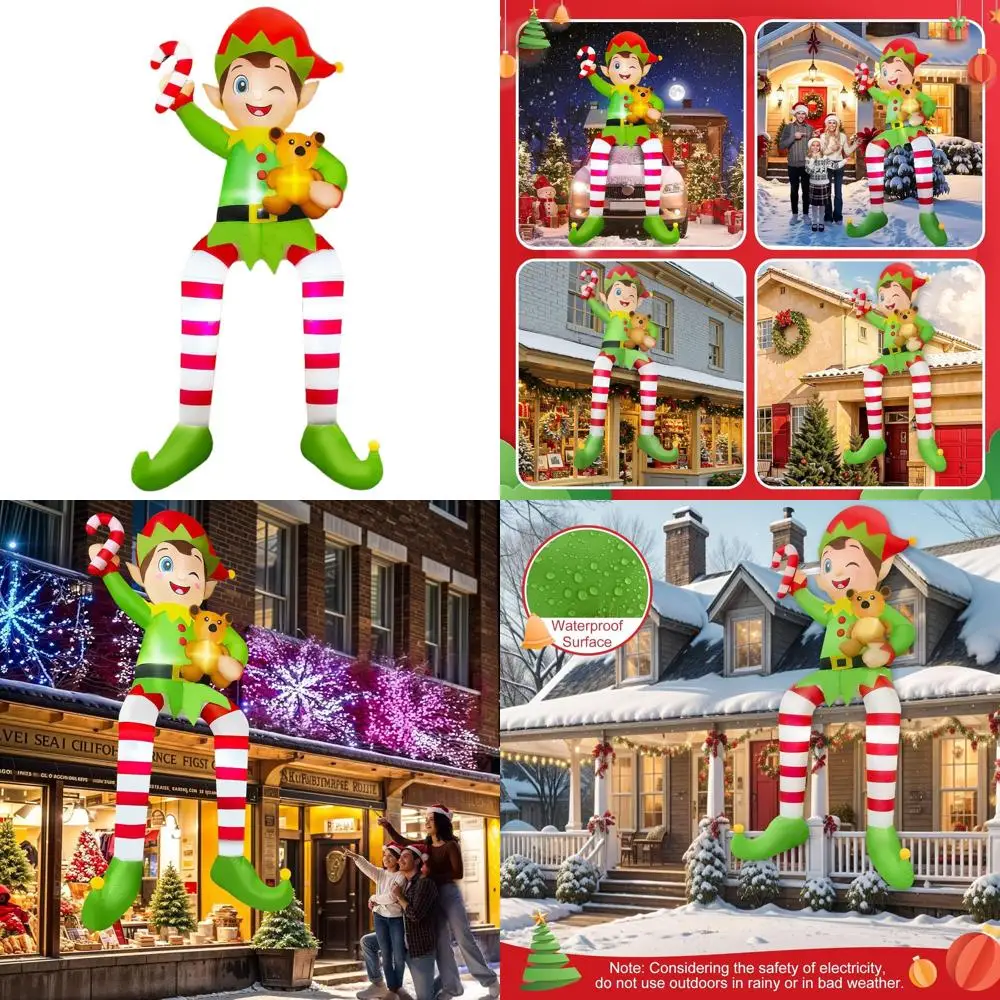 

Гигантский сидящий эльф, надувное рождественское уличное украшение со светодиодными фонарями для крыши, балкона и газона