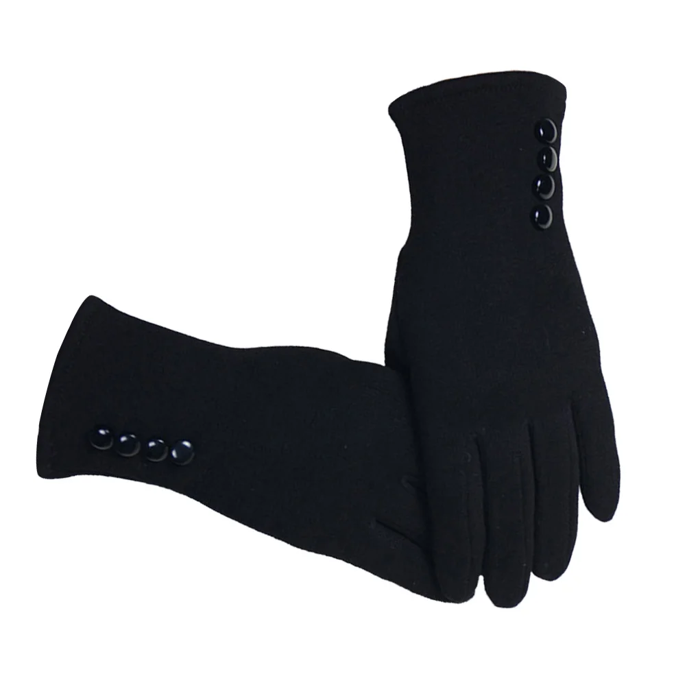 Women Touch Screen Warm Four Buckles Not down Gloves Female Winter Outdoor Riding Gloves Ladies Cotton Gloves Free Size (Black C