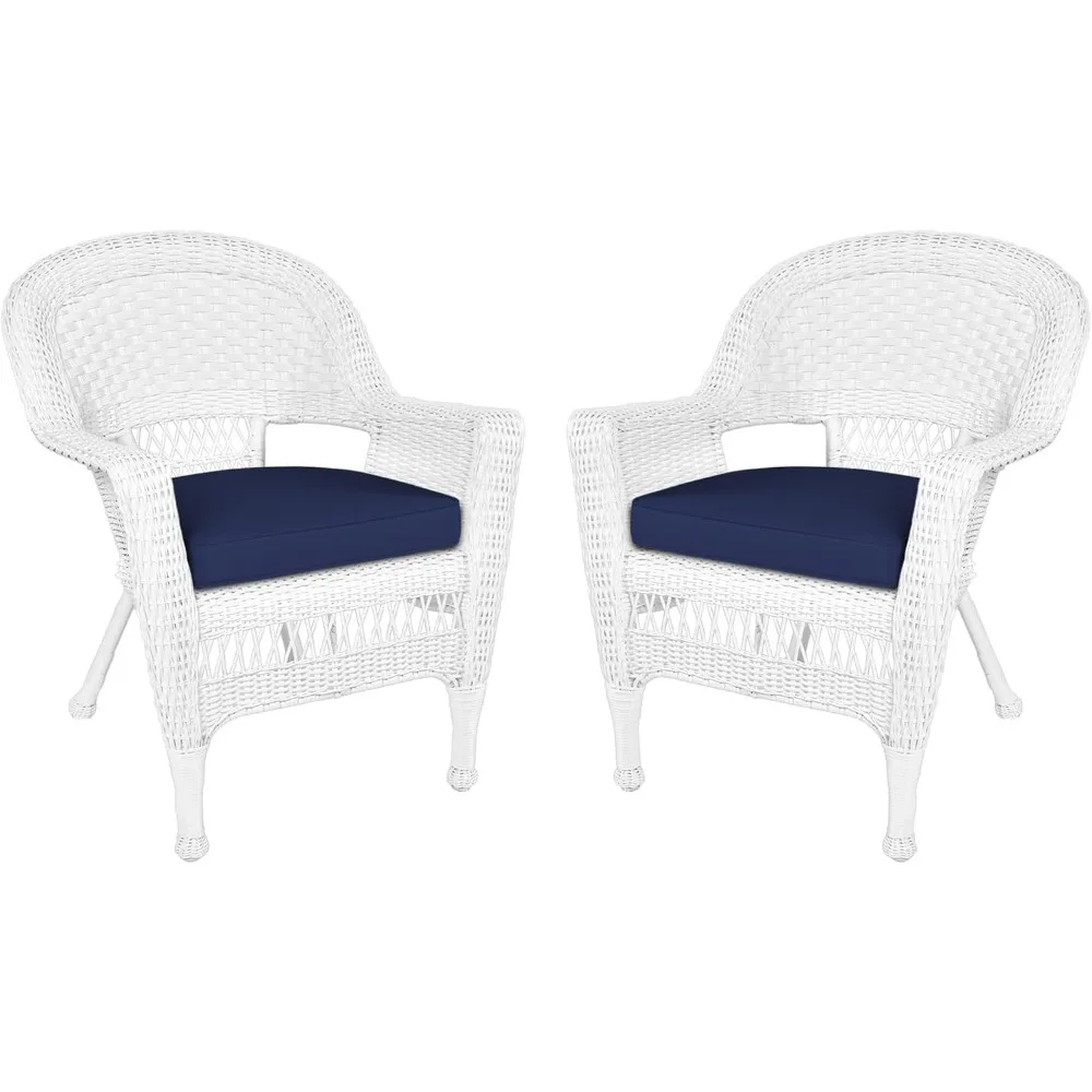 

Wicker Chair with Blue Cushion, Set of 2, White/W00206-
