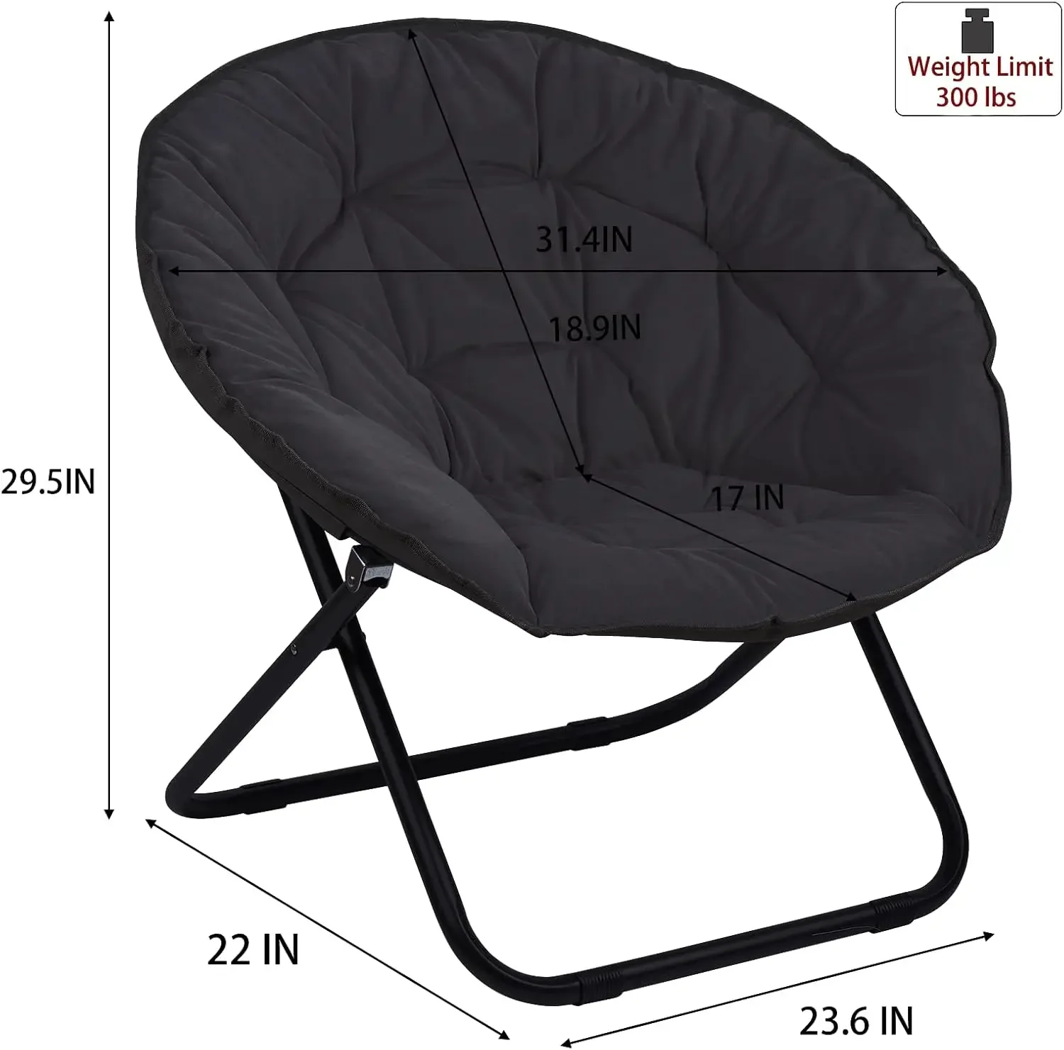 Saucer Chair,Portable Folding Soft Moon Chair for Bedroom, Dorm Rooms, Apartments, Lounging, Garden and Courtyard, Black