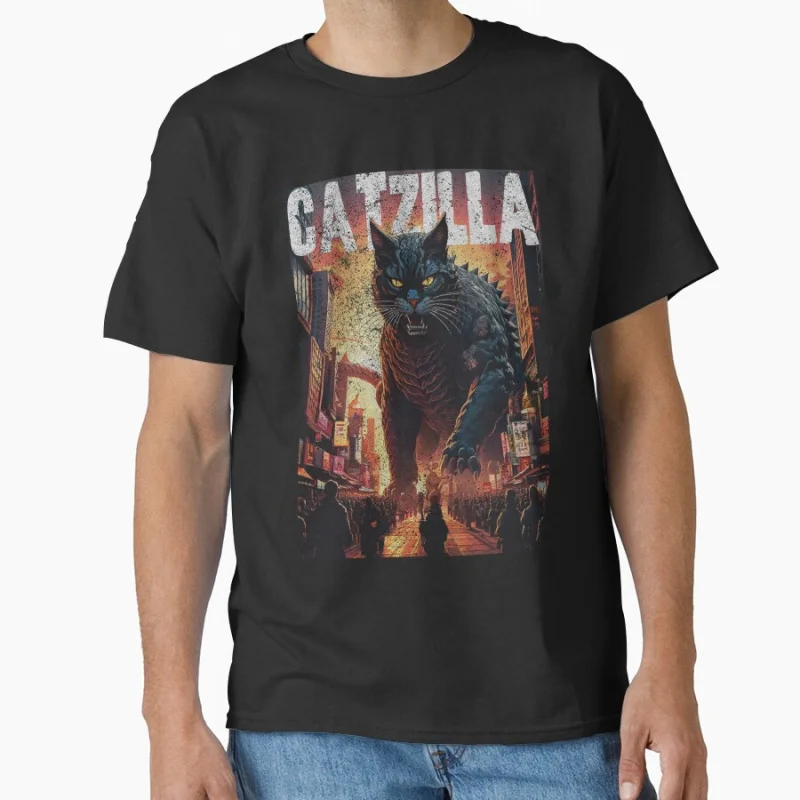 

Catzilla крутой дизайн 80-х годов ретро Король мяуков Винтаж Монстр Аниме фильм кошка любовник подарок футболка хлопок Топы большого размера