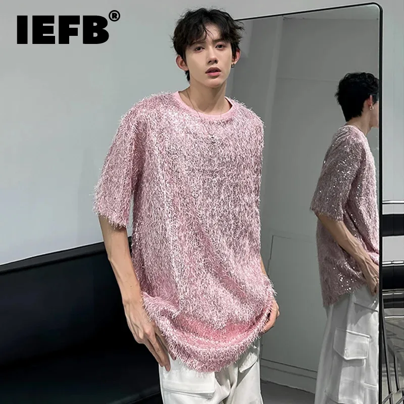 

IEFB Niche Style Men's T-shirts Tassel Sequin Casual Menwear Round Collar Short Sleeve Male Pullover Top New Stylish 2024 9C6594