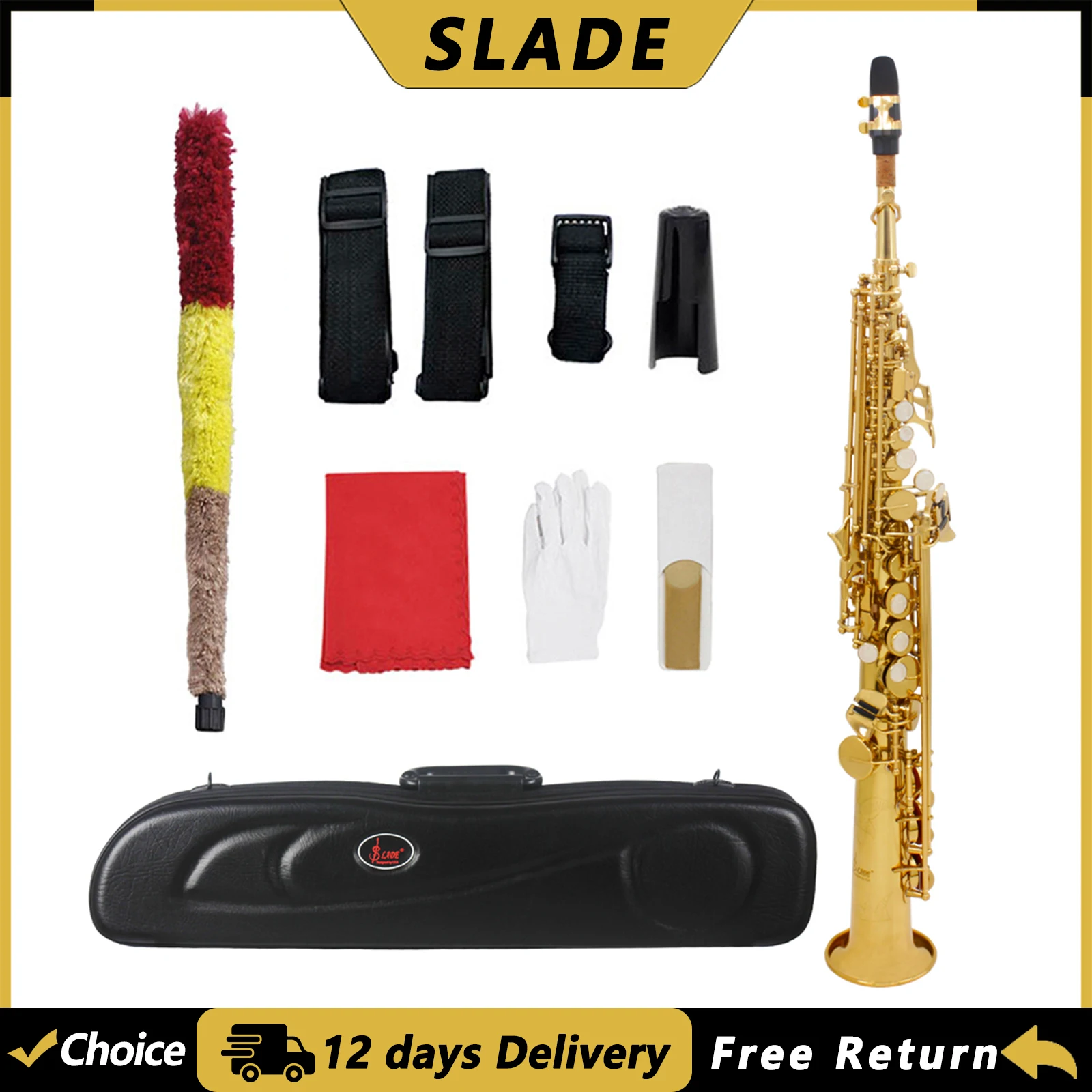 SLADE S85 Bb سوبرانو الساكسفون النحاس الجسم الأزرق الذهبي مستقيم ساكس Woowind أداة الساكسفون مع حالة القصب أجزاء الملحقات #1