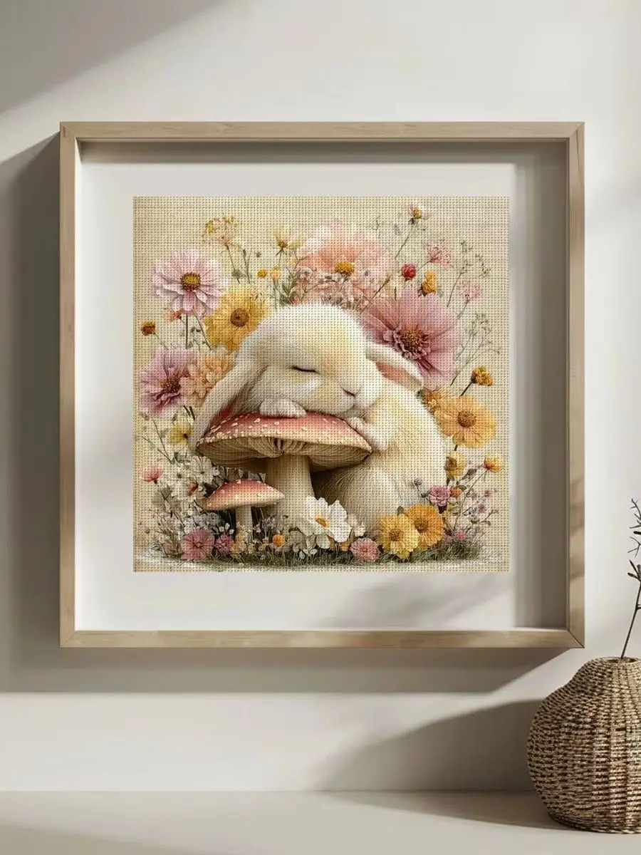 1 Stück 30x30 cm/11,8 Zoll Kleiner Weißer Hase Gestempeltes Kreuzstich-Set DIY-Set 11/14/16CT DIY-Stickset DIY-Kreuzstich-Set – Detail 1