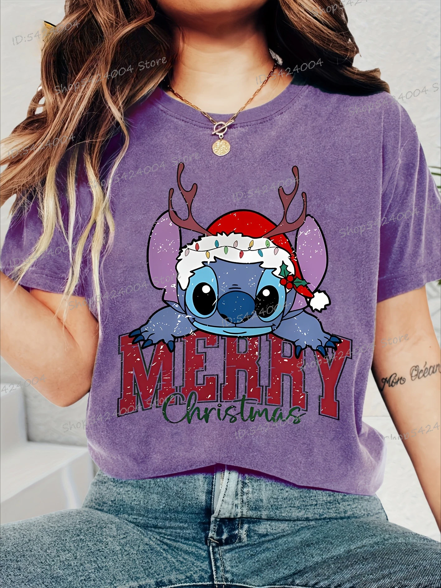 تي شيرت نسائي "عيد ميلاد سعيد"، بلايز كاجوال بأكمام قصيرة مع طباعة الرنة ندفة الثلج الاحتفالية، هدية قمصان عيد الميلاد