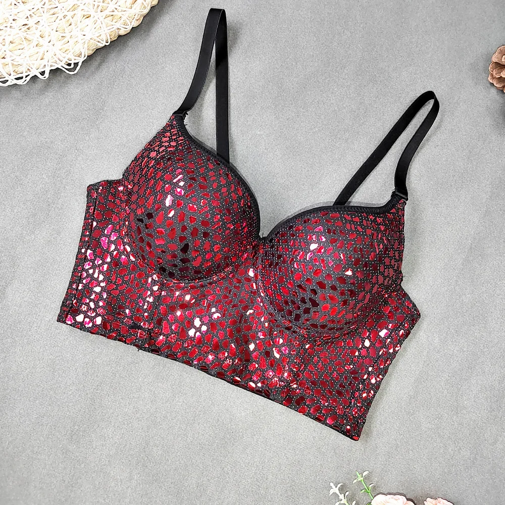 Biustonosz rybia ość na zamówienie do noszenia na zewnątrz, czysta pokusa, klub nocny DS, błyskawiczny, bez ramiączek, ultra krótki, odsłaniający brzuch, do tańca.