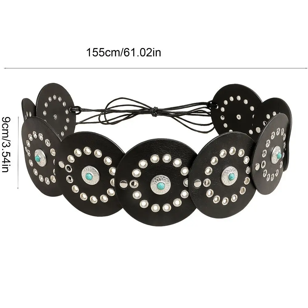 تنوعا الفيروز واسعة حزام للنساء بولي Leather الجلود القوطية برشام حزام خصر Y2k فستان أمريكي حزام البنطال الجينز الفتيات حار