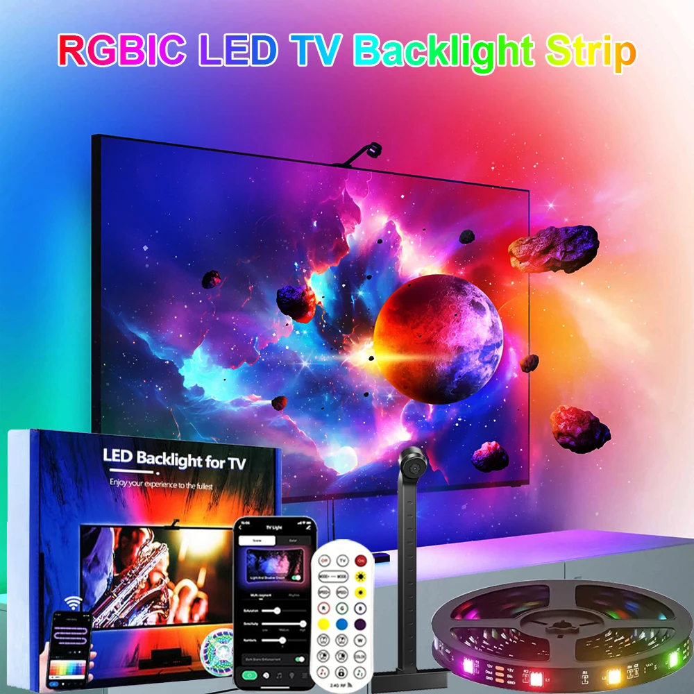 テレビLEDストリップライト55〜75インチディスプレイRGBIC LEDゲーム 55～75インチテレビ用AR色域センサー搭載TVバックライトストリップ