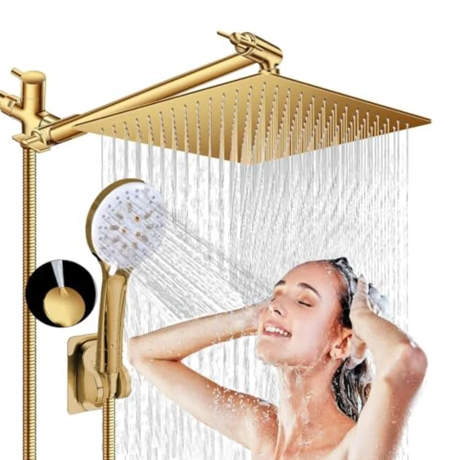 

Shower Head " High Pressure Ra shower head with Handheld Spray Combo 6 Settgs Handheld with 7" Anti-leak Hose 11" Adjustable Ex