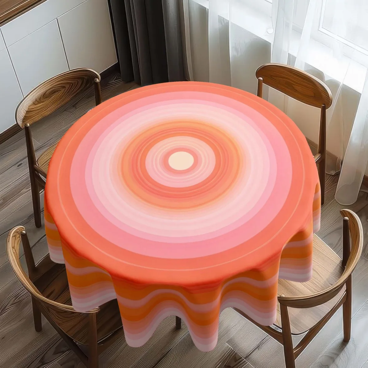 One bright orange gradient round tablecloth - 61x61 inches, durable polyester, washablezyc