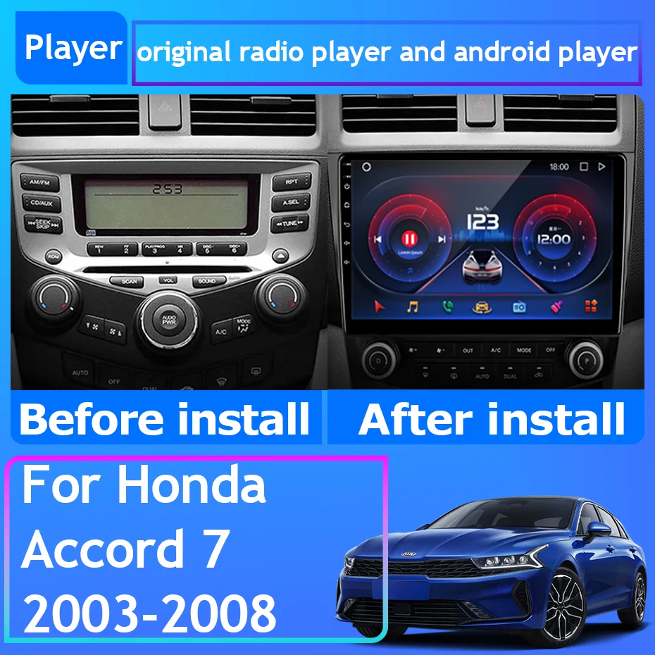 Car Radio Carplay For Honda Accord 7 2003-2008 GPS Navigation Android Auto Stereo 5G Wifi Rear Camera No 2din Bluetooth