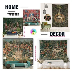 Belgian Lady And a Unicorn in Captivity Tapestry Medieval Tapestries Wall Hanging Printed Home Decor Background Room Decoration