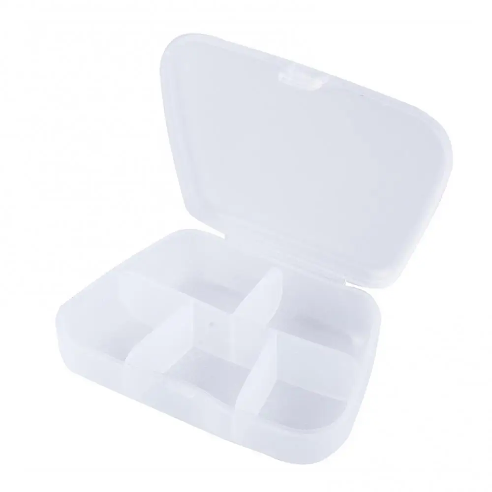 8.5*6cm organizador recipiente caixa de jóias 5 compartimentos caso medicina comprimidos tablet transparente dicas de unhas falsas caixa de strass