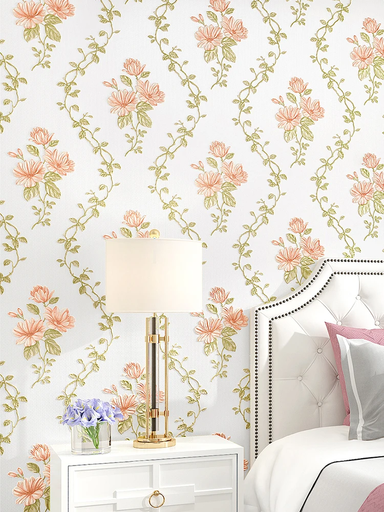

European Flower Wallpaper Rolls Home Decoration 3D Embossed Pastrol Wallpaper for Living Room Warm Bedroom