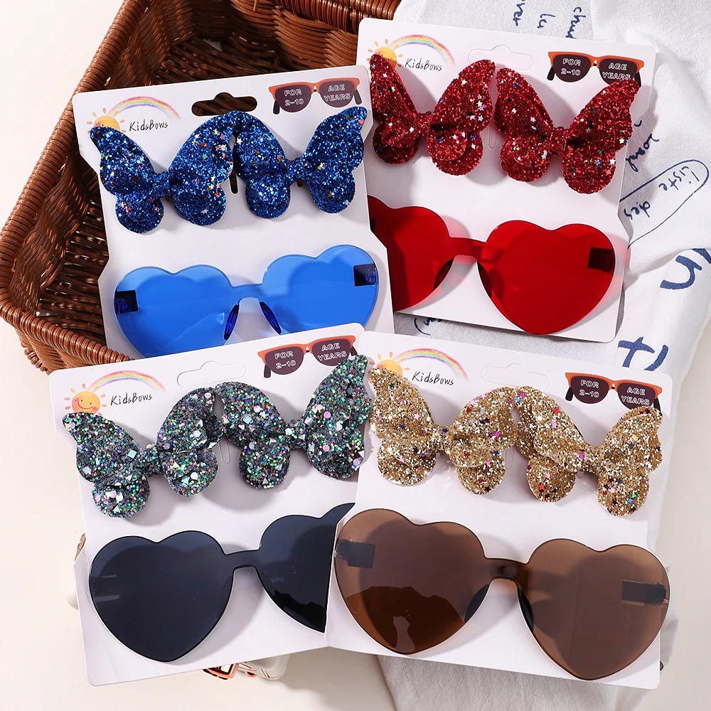 

3Pcs/Set Sparkling Butterfly Hair Clip Hair Accessories Glasses Combination Fashion Wave Point Kids Hairgripes Love Glasses Sets