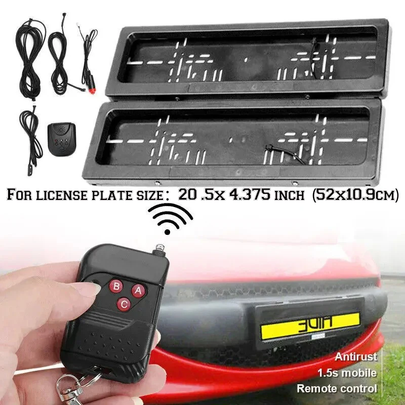 2pcs Electric curtain Car License Plate Frame Bracket Remote Plate Car EUR