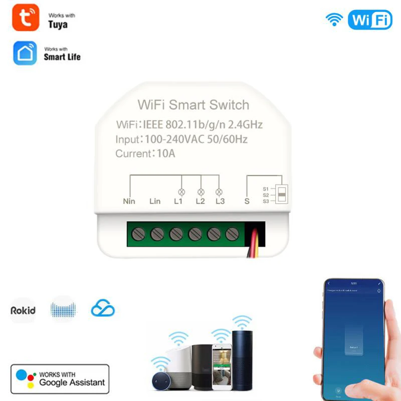 Tuya WiFi Smart Switch 3-kanaals Smart Home Draadloze breker Voice Timer Relais Smart Life APP Afstandsbediening voor Alexa