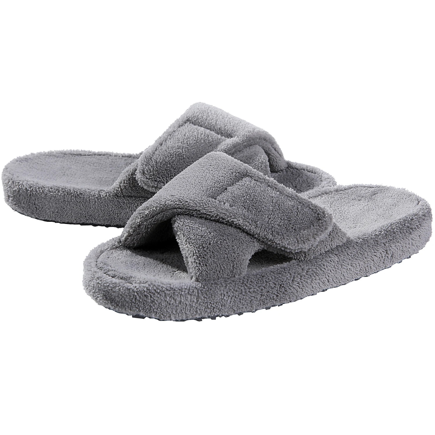 Shevalues Fashion Open Toe Fuzzy Slippers For Women Indoor Cotton Sandals Cross Strap Slides Arch Support Home Shoes Adjustable