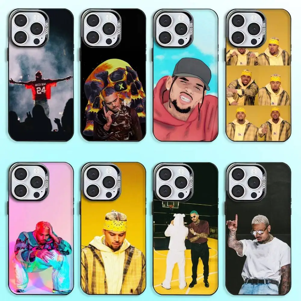 

Rapper C-Chris B-Brown Phone Case For iPhone17,16,15,14,13,12,11 Plus,Pro Max Colored Silver Plated Inside Cover
