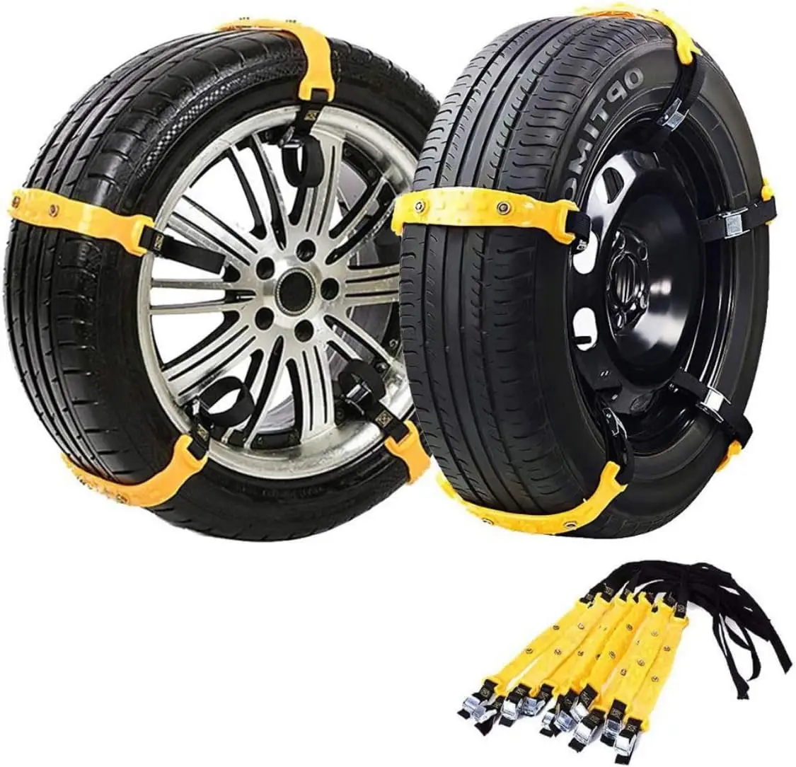 

Universal Adjustable Snow Tire Chains - Anti-Skid Emergency Traction for SUV and Cars, Yellow 10pcs