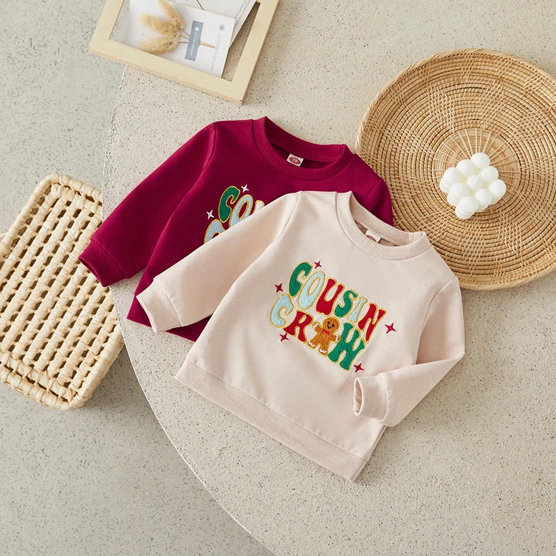 

Suefunskry Kids Sweatshirt Tops, Long Sleeve Crew Neck Embroidery Letter Hoodie Pullover Christmas Costume for Boys Girls