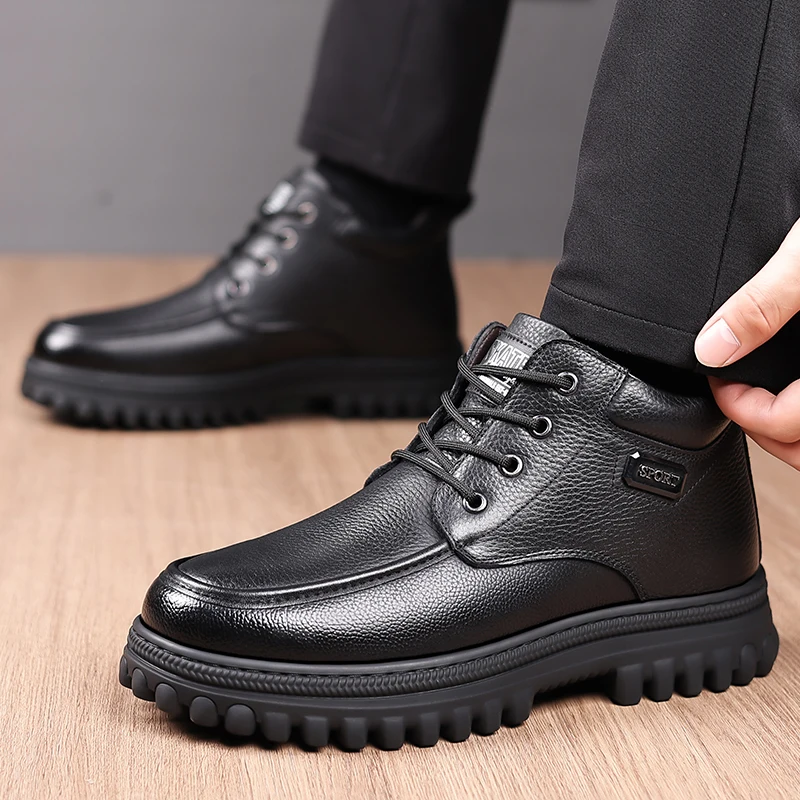 

Leisure men boots Lace-Up Shoes Fashion dress Business Man Ankle Boots Formal Dress Footwear Botas Men Winter Plush Snow Boots