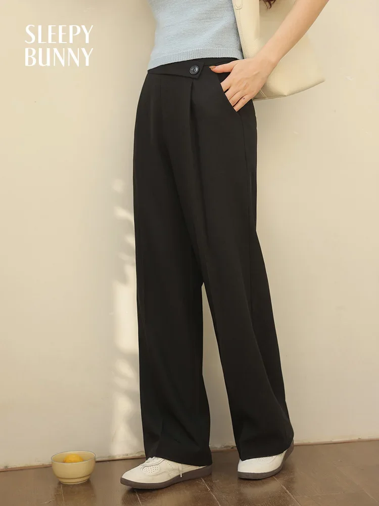 

Women High-Waist Wide-Leg Suit Pants Loose Fit Petite-Friendly Straight-Leg Trousers Elegant Commuter Workwear Pants for Spring