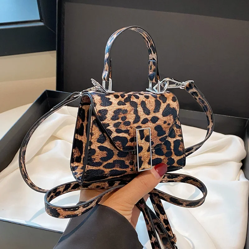 Mini Small Square Bag Fashion Travel Phone Purse Leopard Women's Bag Designer Crossbody Bag With Short Handle Handbag Brand