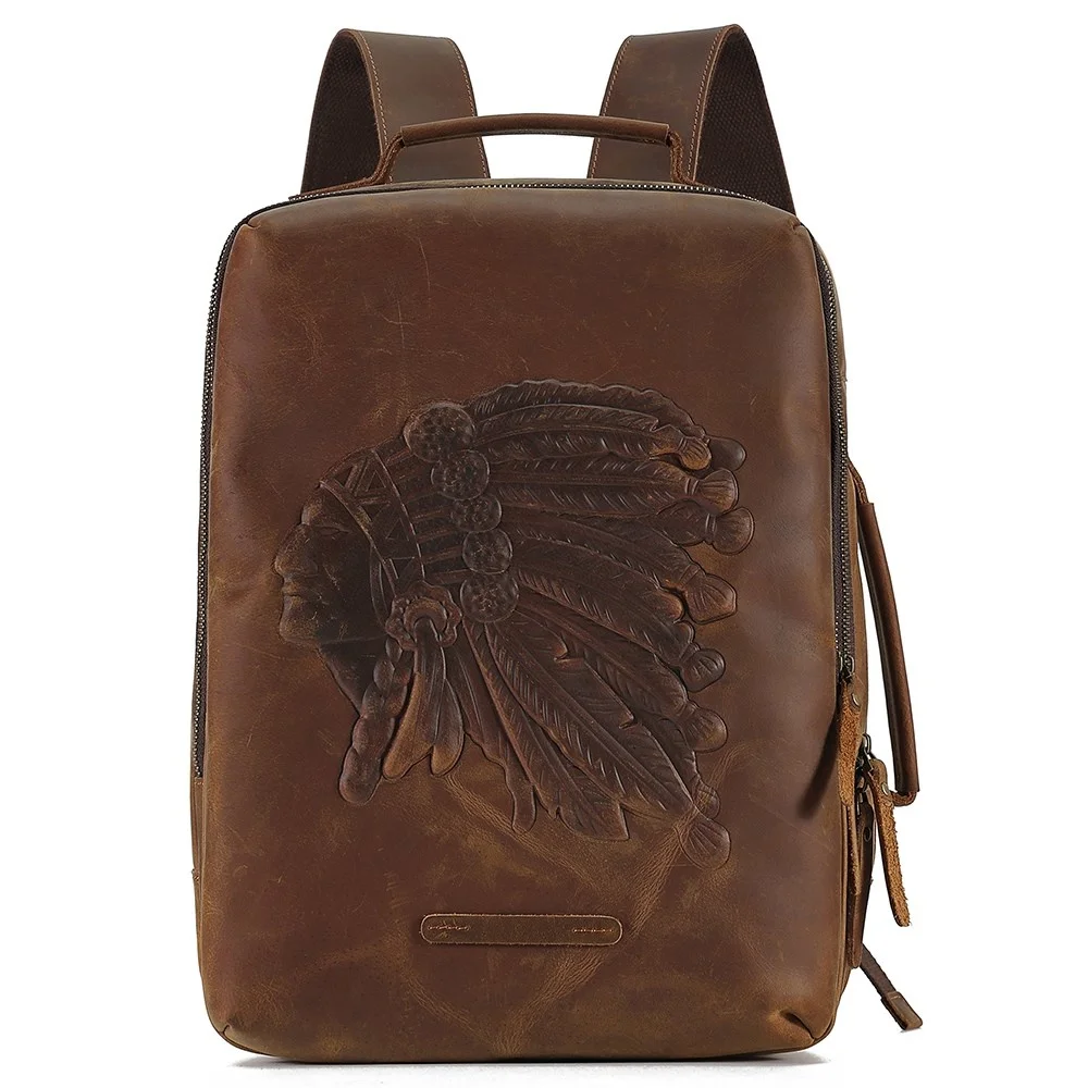 Genuine Leather Men's Backpack for 14