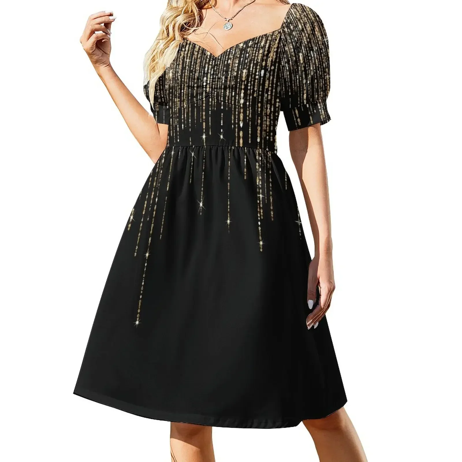 

Luxury Chic Black Gold Sparkly Glitter Fringe Sleeveless Dress elegant guest wedding dress prom dresses 2025 dress dresses