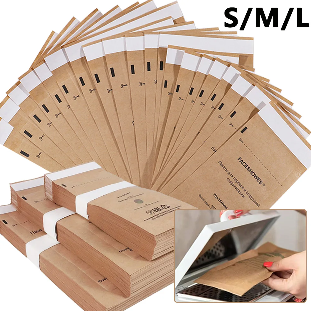 

100/50/20pcs Kraft Paper Disposable Sterilization Bag Nail Art Clean Kraft Heat Resistant Sterilizer Manicure Bags Tattoo Supply