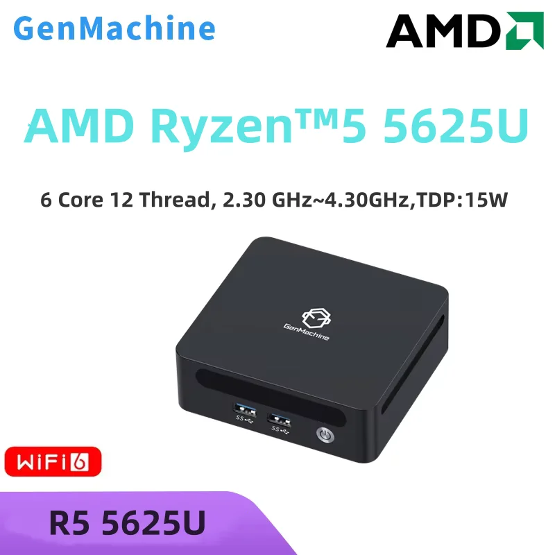 GenMachine AMD Ryzen 5 5625U 15W 6 Core 12 ด้าย Mini PC Win11 Ryzen 2.3GHz สูงสุด 4.3GHz DDR4 Max รองรับ 64GB Gaming Pc WIFI6