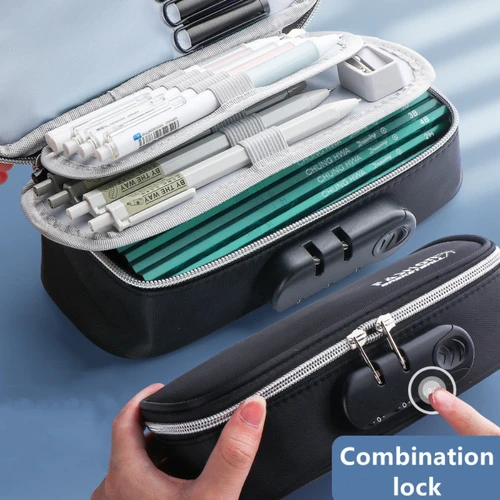 Imagen 2 del producto Estuche de lápices con bloqueo de contraseña portátil, estuche de lápices de lona para niño, estuches de lápices de gran capacidad, bolsa de papelería para estudiantes, estuche de bolígrafo para niños, regalos