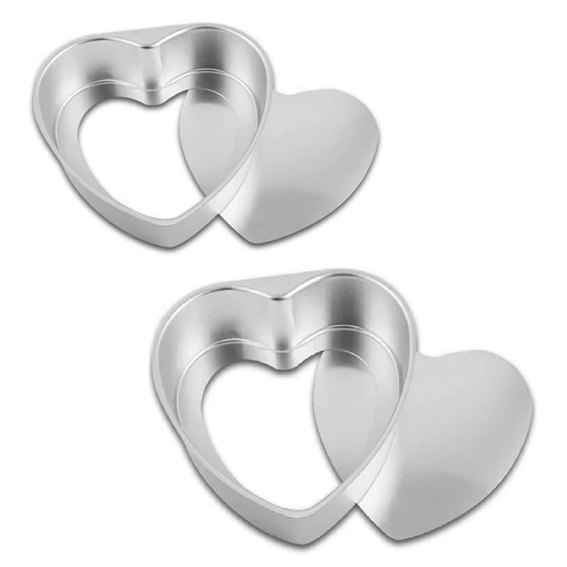 2Pcs Aluminum Heart Shaped Cake Pan Set DIY Cake Pan Baking Mold Tool With Removable Bottom Push Pan For Party Wedding