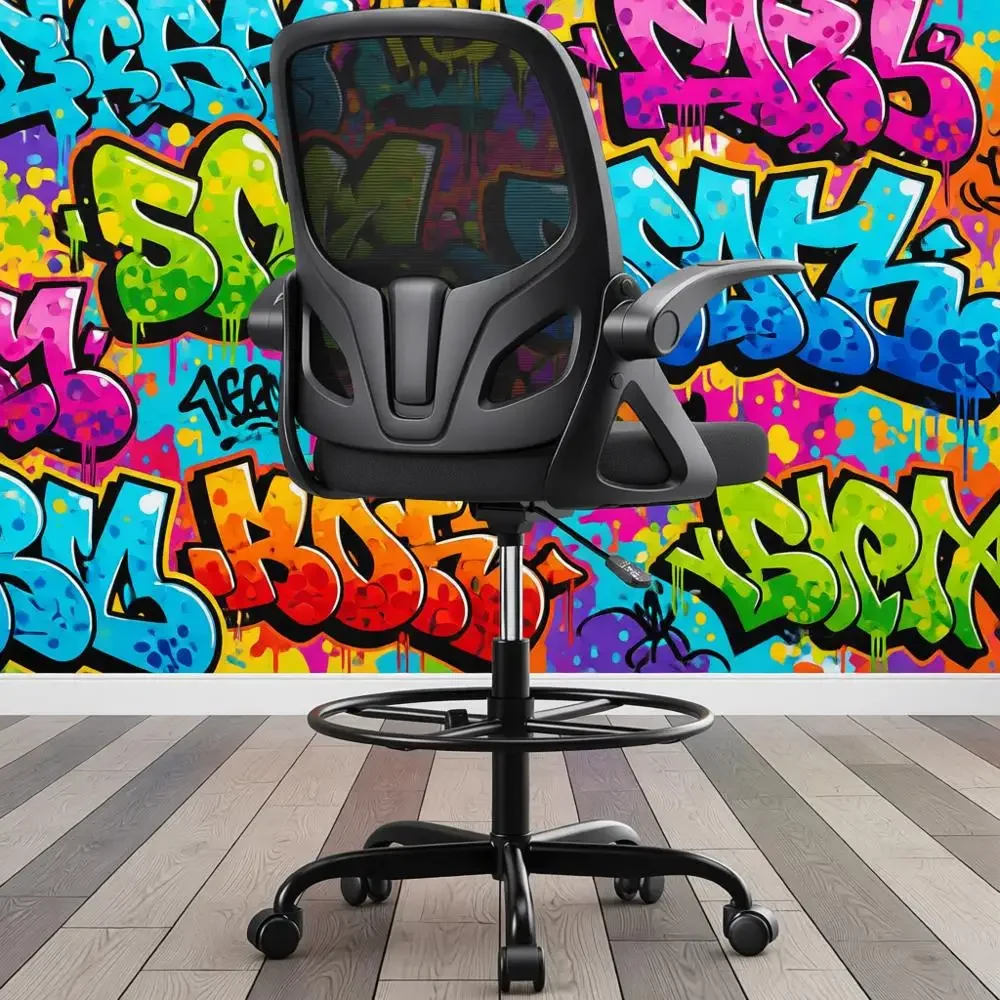 

Эргономичное офисное кресло с регулируемой высотой, мягкими подлокотниками и поясничной опорой для дома и работы (черный)