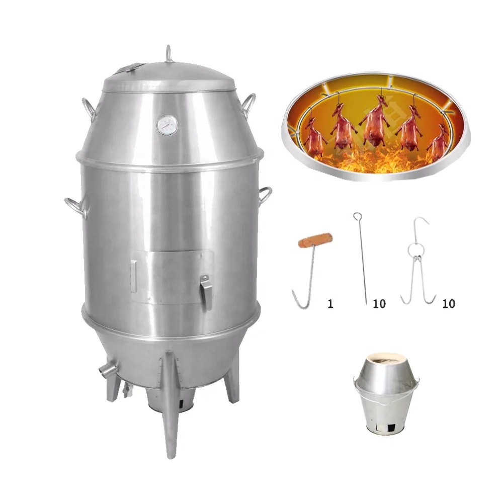 Doppelschichtiger Stahl-Grill mit 60 cm Durchmesser für Peking-Ente, Schwein, Huhn, Holzkohle-Ofen mit Zubehör