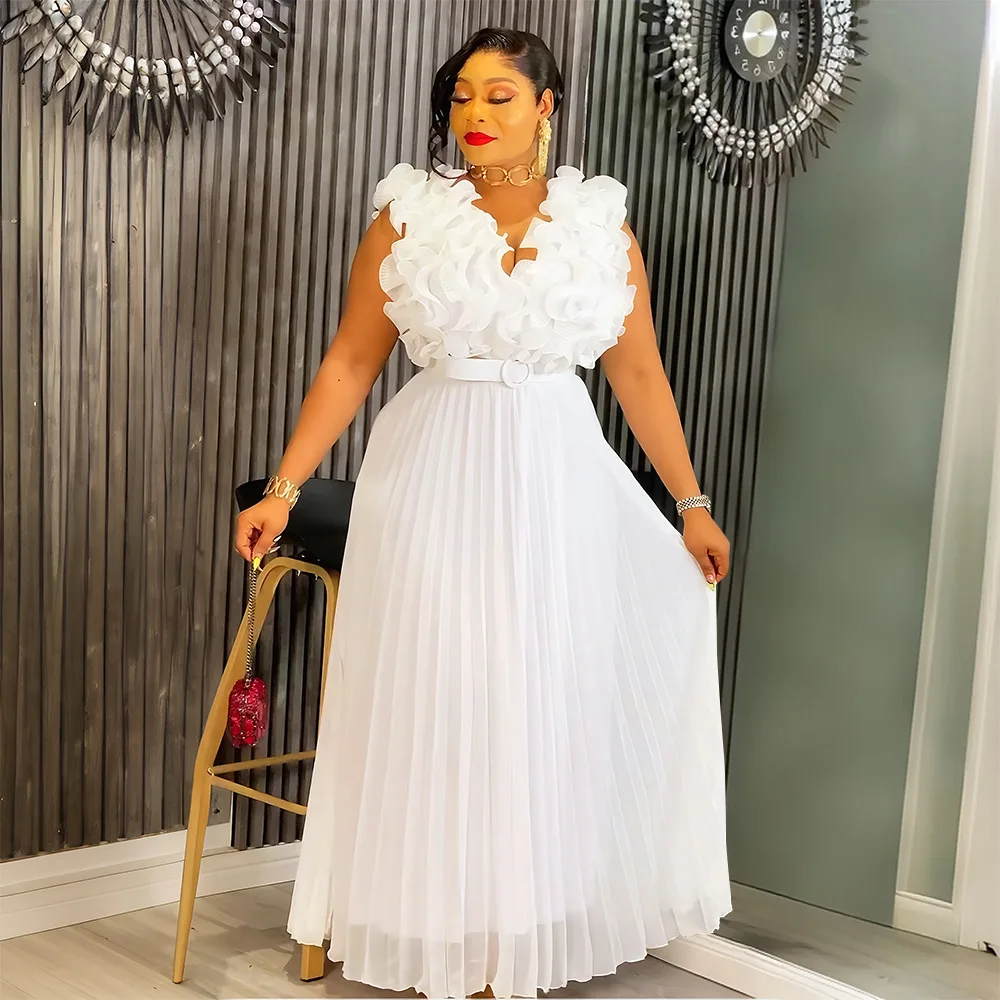 

New African Dresses for Women Flower Evening Wedding Gown Pleated Muslim Dress Ankara Dashiki Africa Clothing Kaftan Dubai Abaya