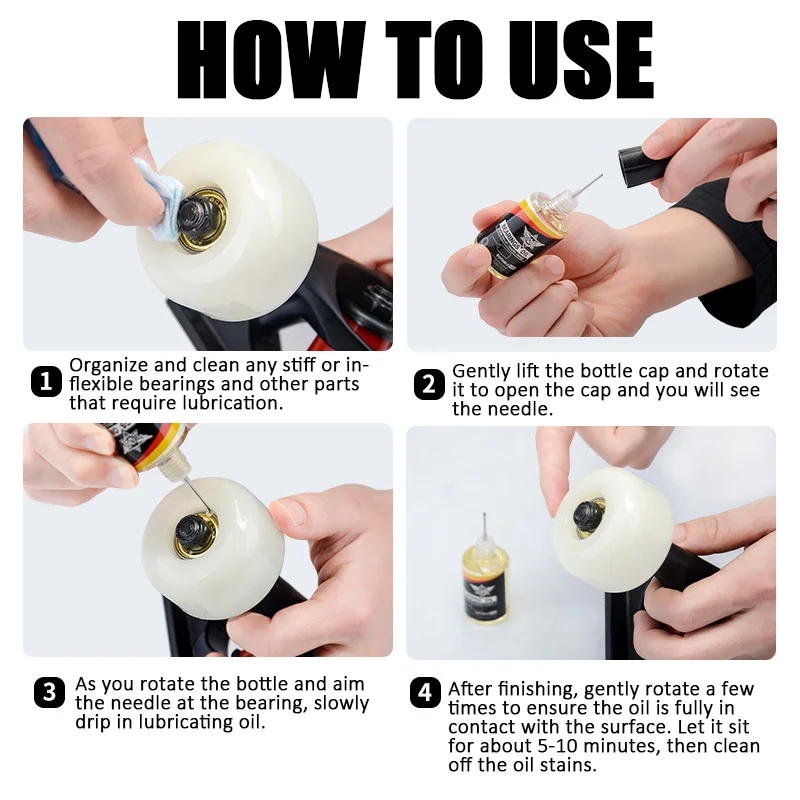 Skateboard Wheel Lube Kit, Bearing Oil + Additive Fluid, Precision Needle Tip, Fast Smooth Spin, Noise Reduction, Anti‑Rust