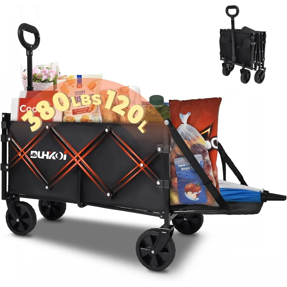 

Tailgate Wagon with Wheels, Compact Size Folding Utility Cart, 380LBS Capacity for Garden, Grocery, Beach, Camping –